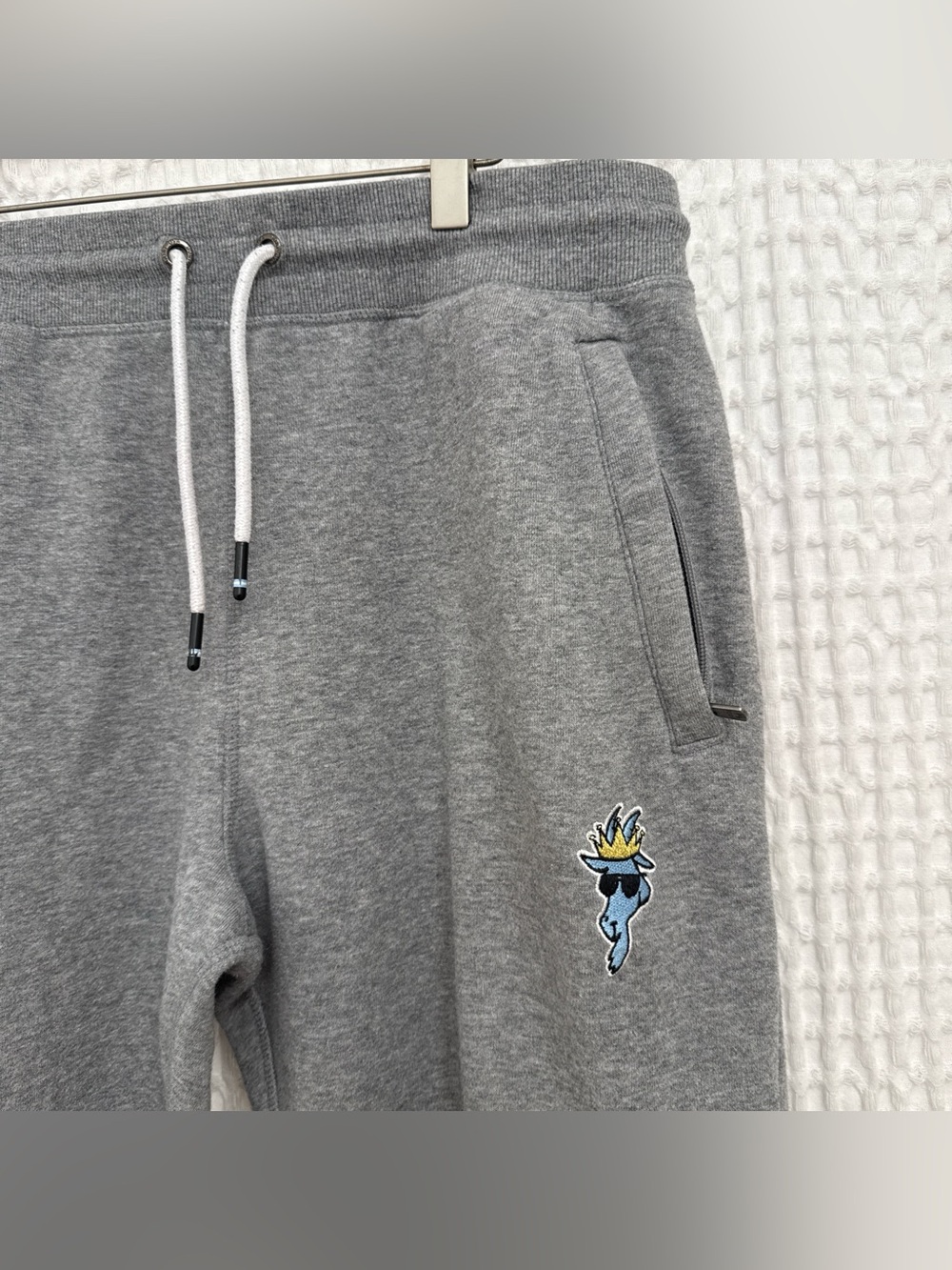 Gray Men's Fleece Joggers with Embroidered Graphic